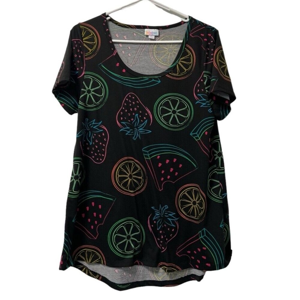 Lularoe Fruit Size Large Classic T Shirt Neon Print Preppy Beach Travel Women